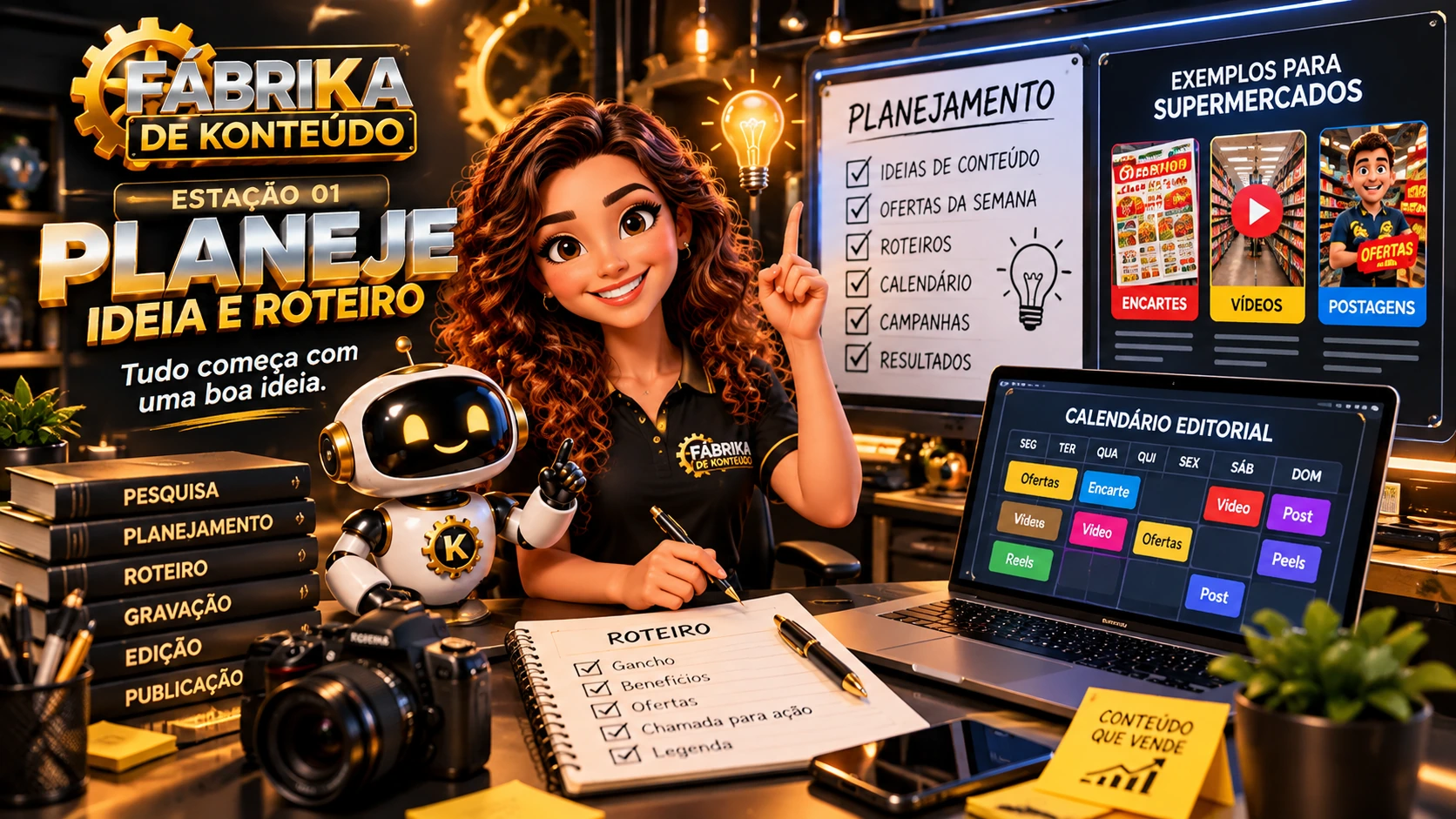 Estação de planejamento de ideias e roteiros com inteligência artificial